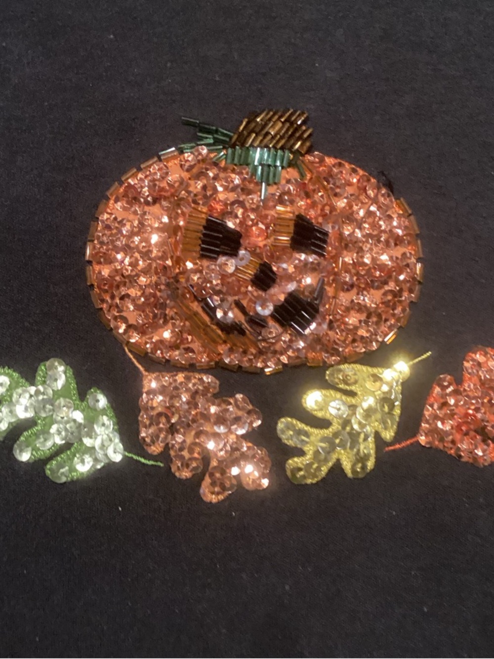 Sequin Pumpkin Jack-O'-Lantern Long Sleeve Top in a XL